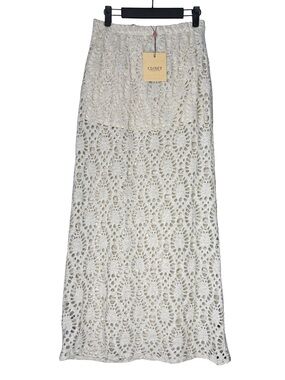 Closet Collection Crochet Lace Maxi Skirt Small  Beige Boho Beach Resort NWT